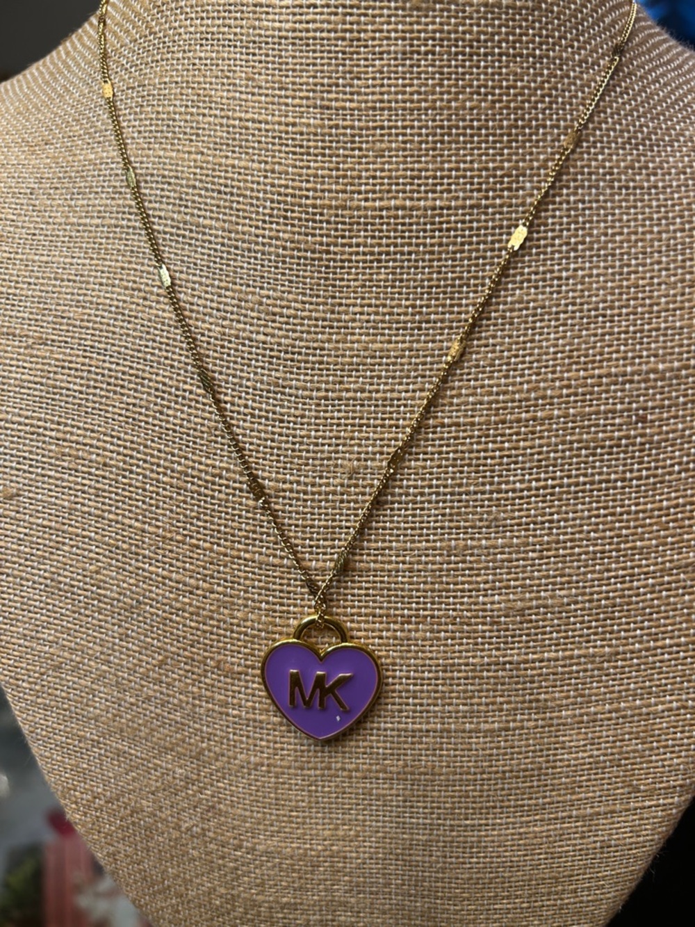Gold-Tone Necklace with Purple Enamel Heart Pendant